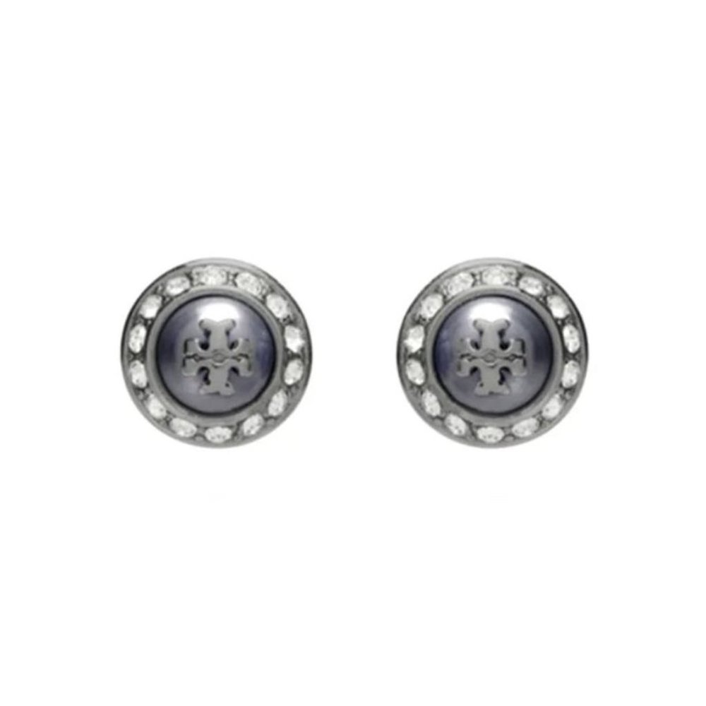 Tory Burch Natalie Gunmetal Gray Stud Earrings - Picture 3 of 8